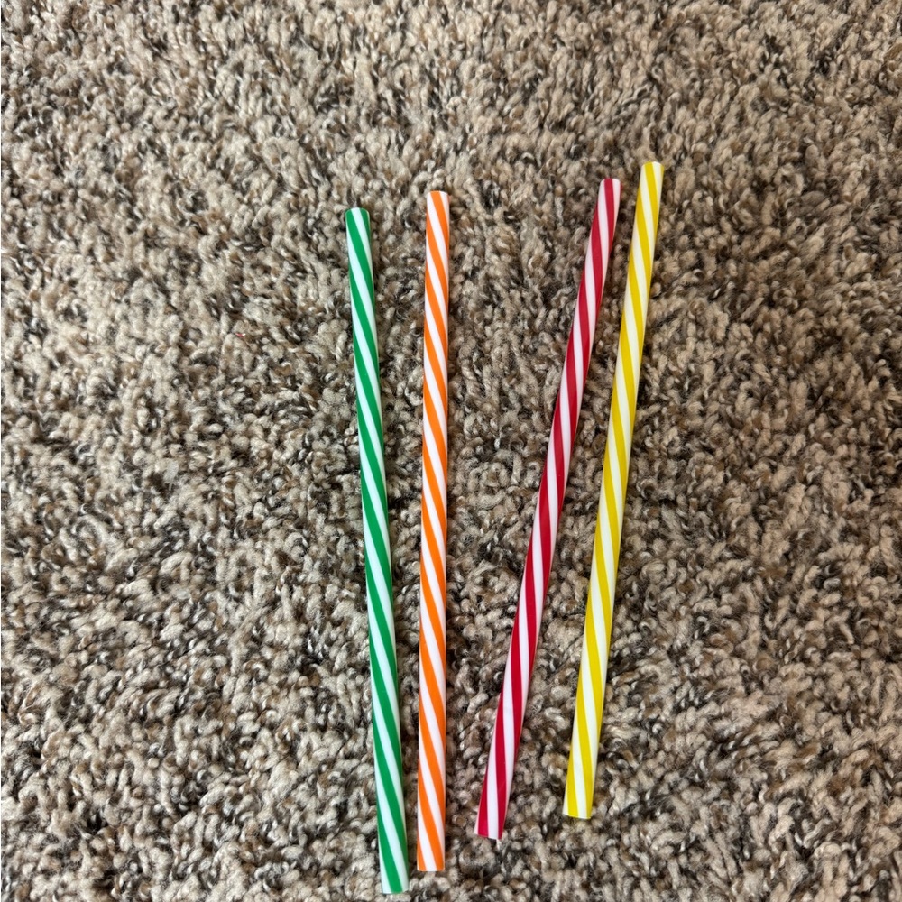Colorful Striped Plastic Reusable Straws - Set of 4